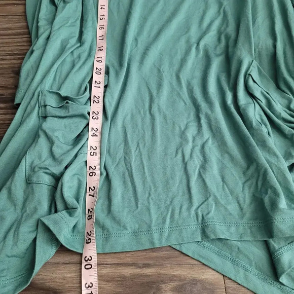 LOGO by Lori Goldstein Womens Blouse Top L Green Rayon Long Sleeves Lagenlook - Picture 5 of 7